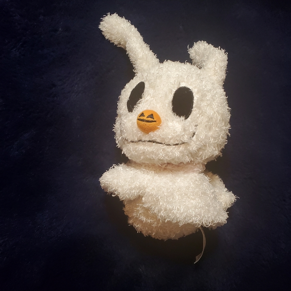 Disney White Fuzzy Ghost Plush with Orange Nose and Black Eyes